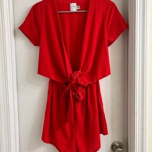(Only worn once) Cute Red Cut-Out Romper/Playsuit by Princess Polly